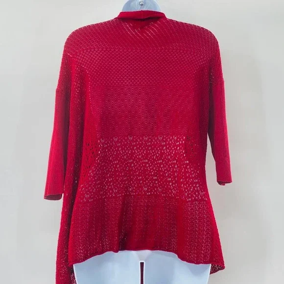 Eileen Fisher Red Silk Blend Knit Open Front Cardigan Sweater Size S - Picture 2 of 13